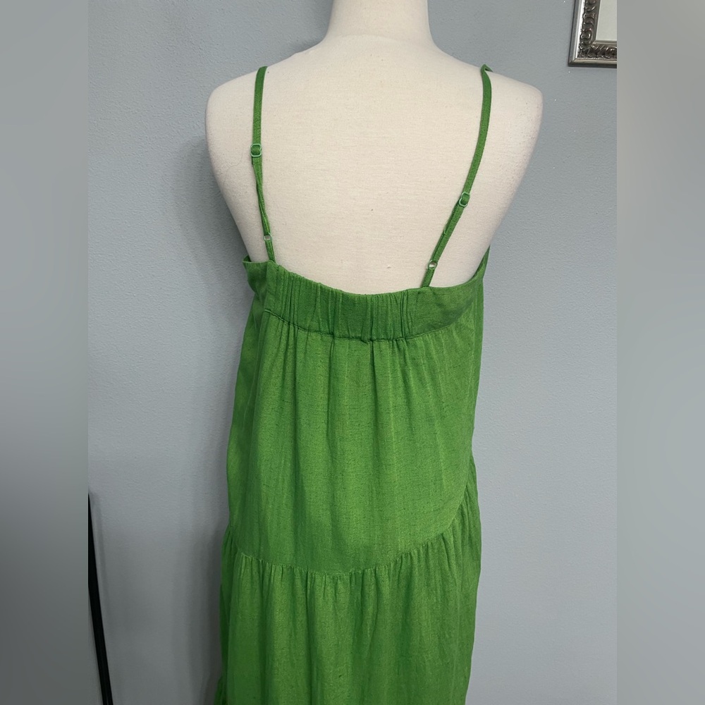 Sim & Sam Green Tiered Linen Blend Maxi Sundress with Adj Spaghetti Straps - Picture 7 of 10